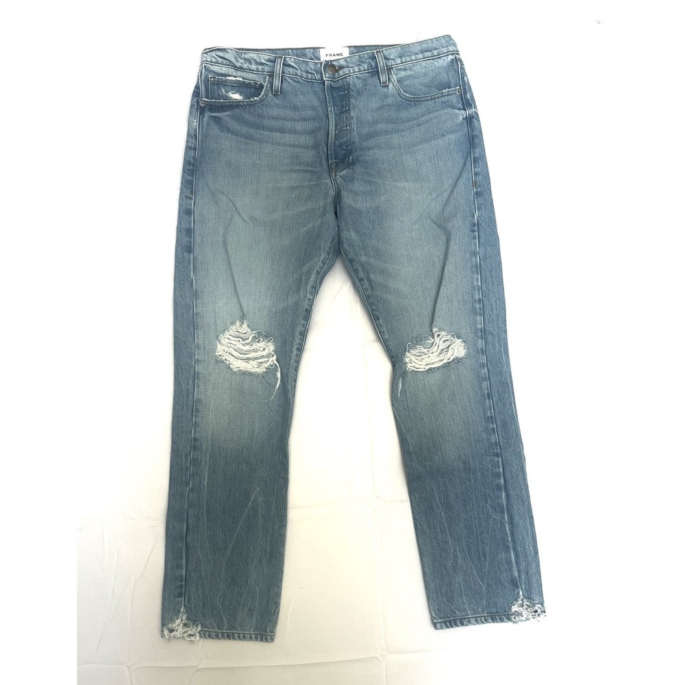Frame Le Slouch Jeans Womens 30 Limelight Distressed High Rise LSLJ385 Blue